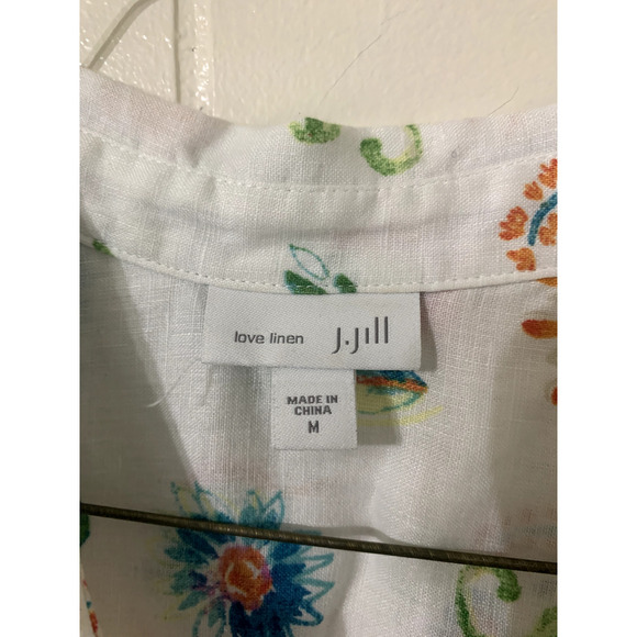 J Jill Love 100% Linen Size Med Sleeveless Floral Button Up Tunic Blouse Shirt - Picture 3 of 7